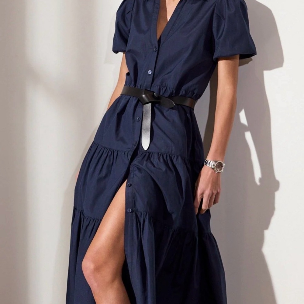 Brochu Walker Navy Puff-Sleeve Button Front Maxi Dress in Navy